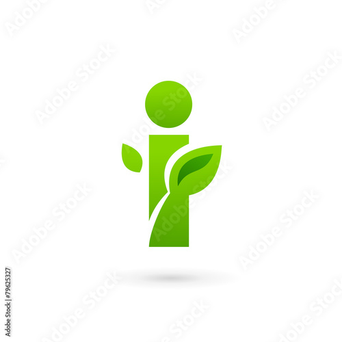 Letter I eco leaves logo icon design template elements