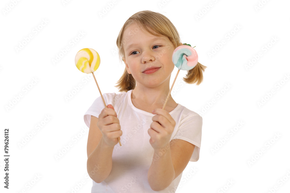 girl with lollipop on a white background girl with lollipop on a white background