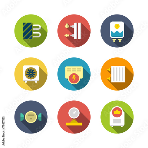 Set flat icons of heating