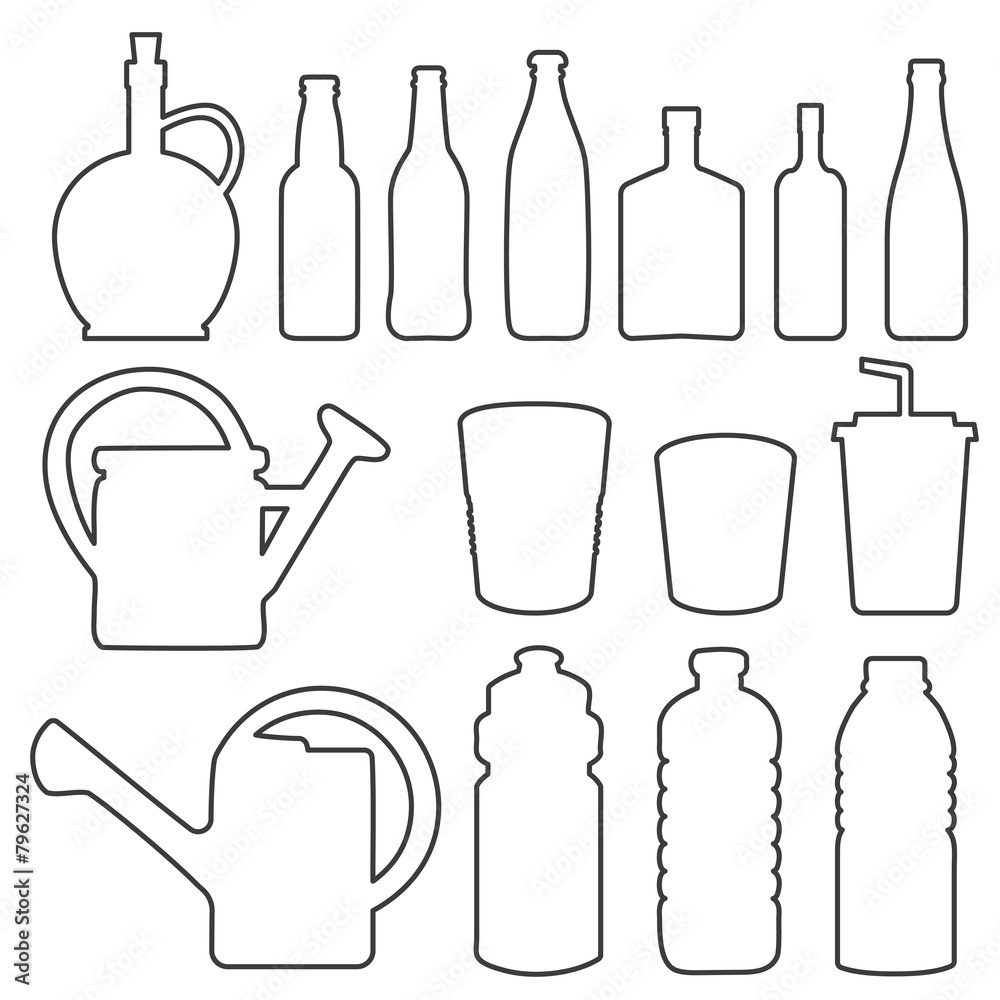 Bottle collection line vector silhouette Bottle collection line vector silhouette