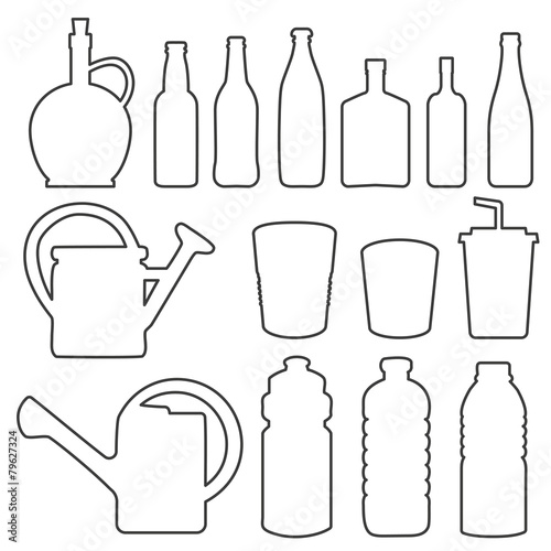 Bottle collection line vector silhouette