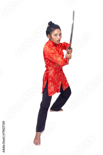 Asian woman holding a sword