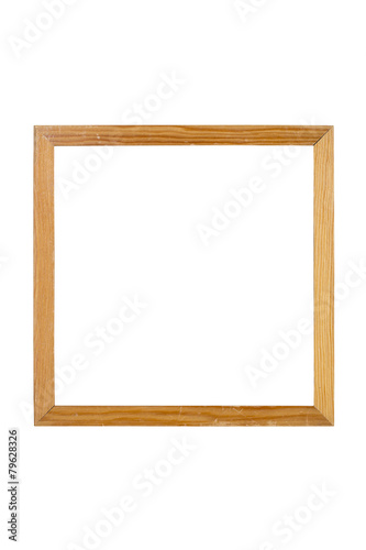 old simple wooden square picture frame, isolated on white