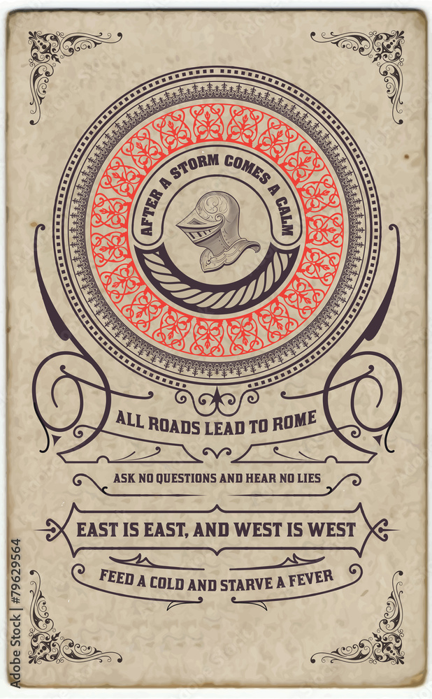 Obraz premium Retro stamp design with engraving and floral details. Organized