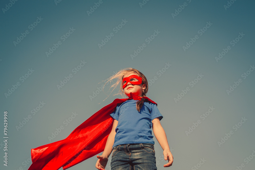 Naklejka premium Child superhero portrait