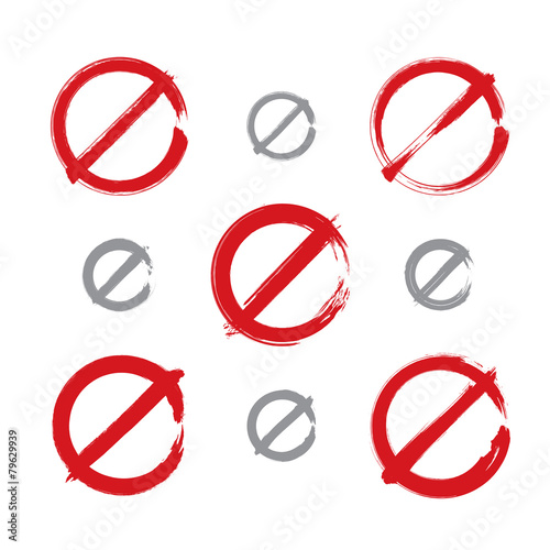 Set of hand-drawn simple vector prohibition icons, collection of