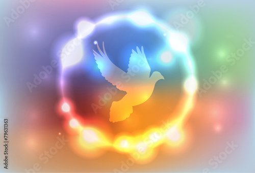 Abstract Glowing Lights Surrounding a Dove Illustration