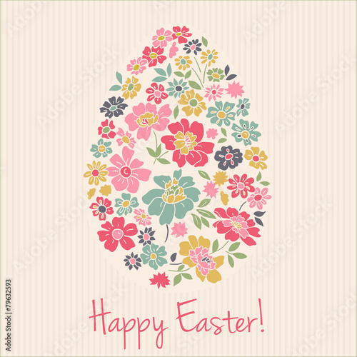 Floral card for Easter day. Happy Easter greeting card