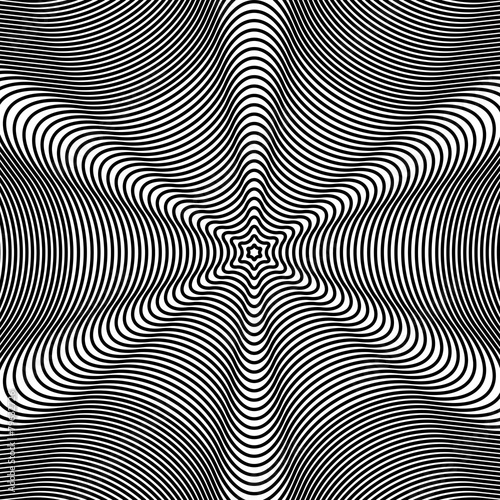Black and white moire lines, striped  psychedelic background.  O