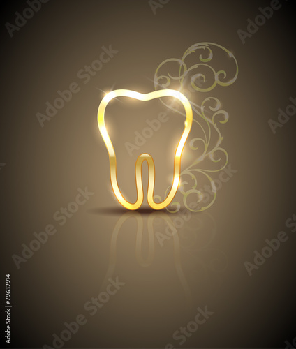 Beautiful golden tooth illustration with swirly flowers