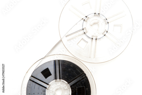 Vintage 8mm movie reels white background