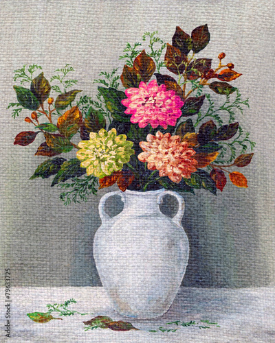 Tableau sur toile Painting Flowers Dahlias