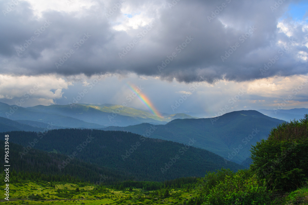 .Rainbow after the rain in the Ukrainian Carpathians