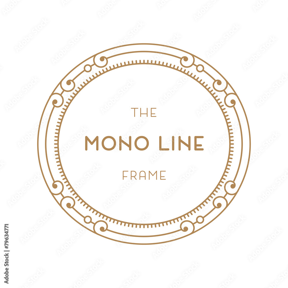 Geometric frame in trendy mono line style. For labels, Gold Color