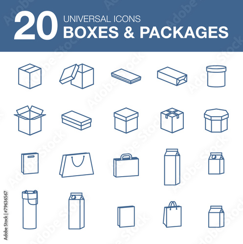 Icons boxes and Packaging simple linear style