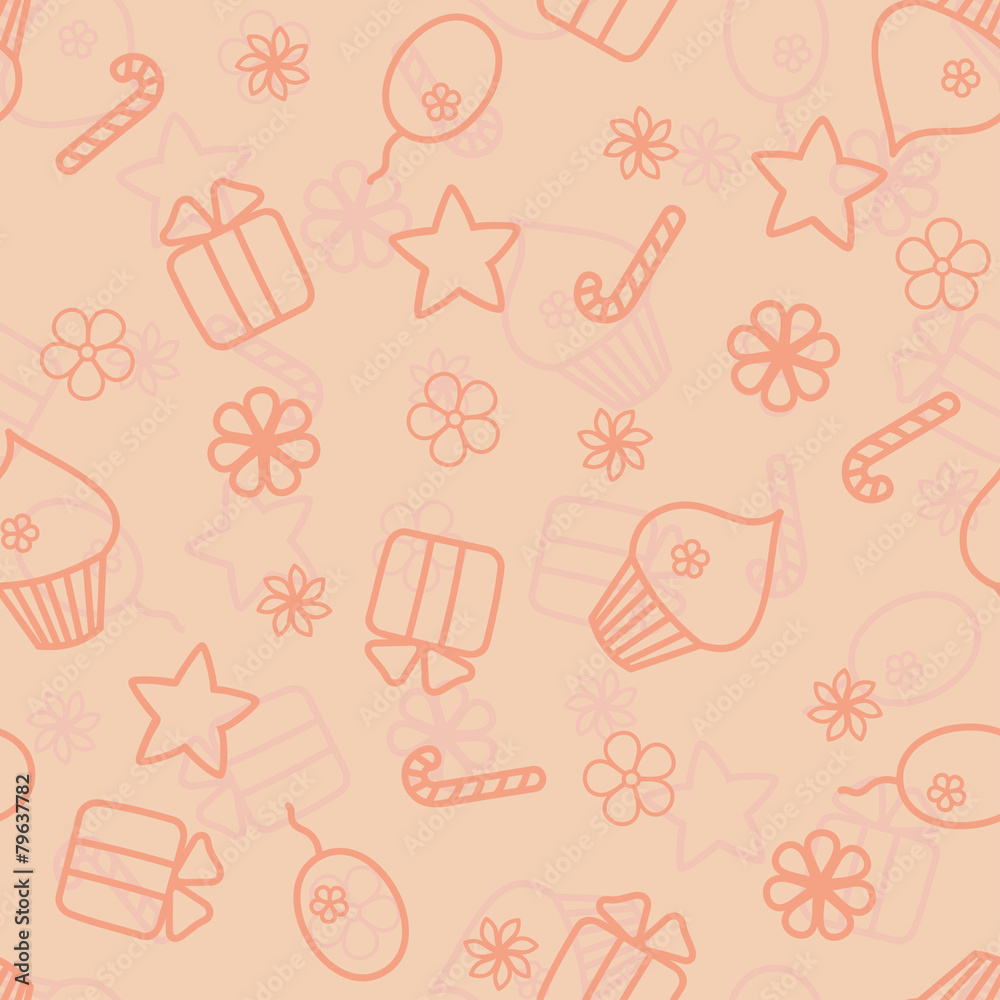 Seamless holiday hand drawn pattern in peach colour Seamless holiday hand drawn pattern in peach colour