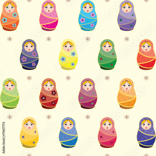 Seamless pattern with russian traditional dolls Matryoshkas