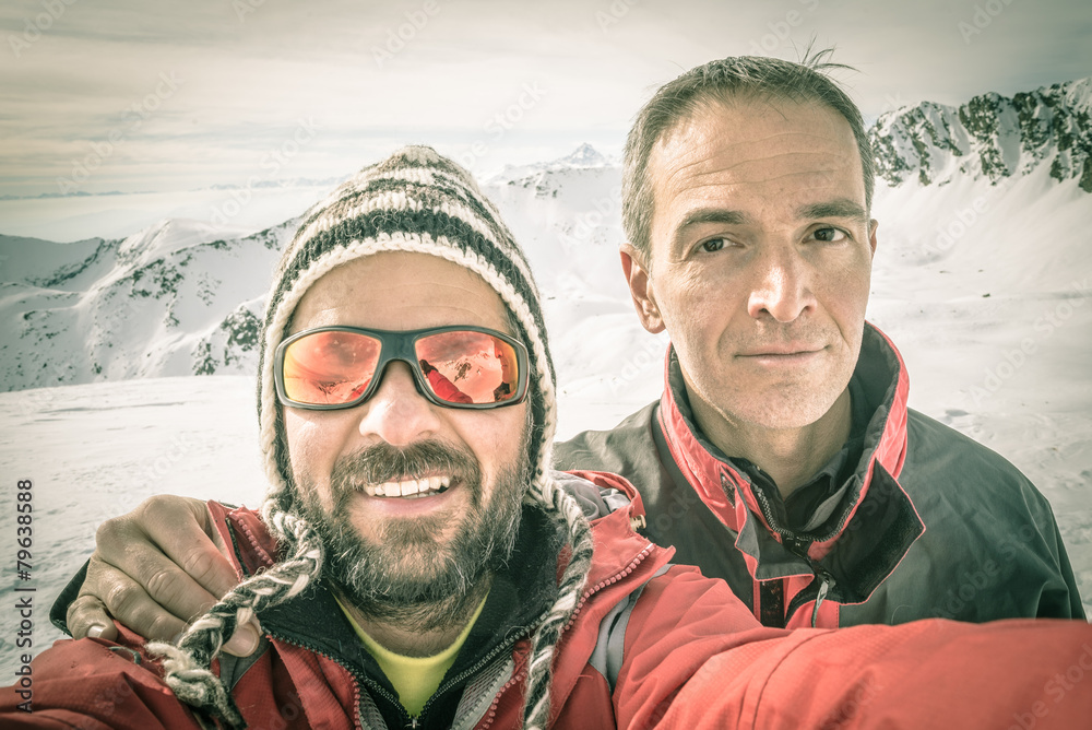 Fototapeta premium Alpinists selfie on the top