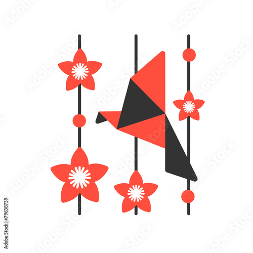 Origami paper bird on abstract background