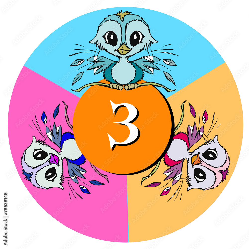 Fototapeta premium birds with number three