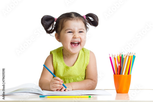 Adorable child drawing with...