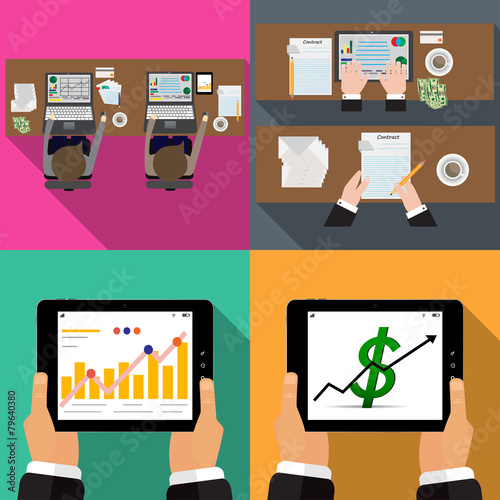 Four different icons workflow in flat vector illustration