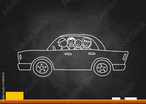 Drawing of car on blackboard