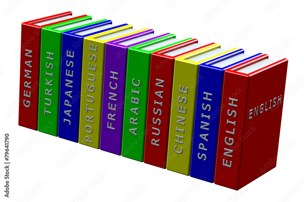 Naklejka premium Books languages isolated on white background