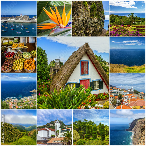 Madeira island landmarks and landscapes collage, Portugal