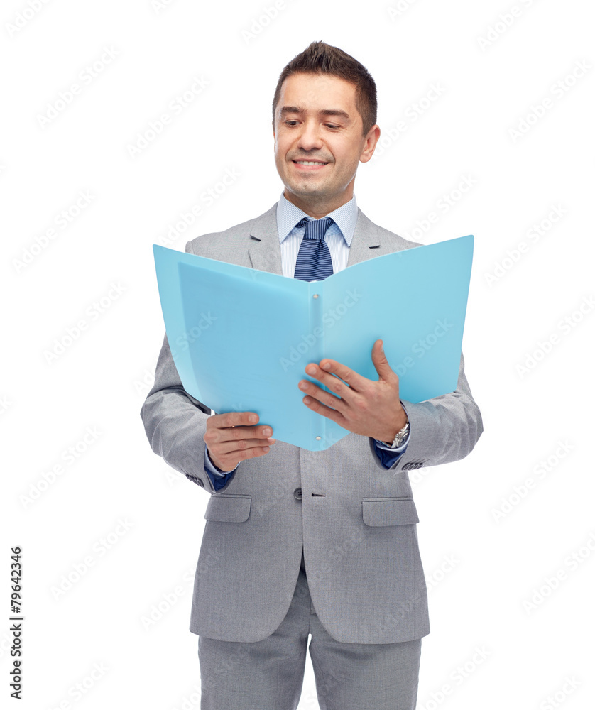 happy businessman with open folder happy businessman with open folder