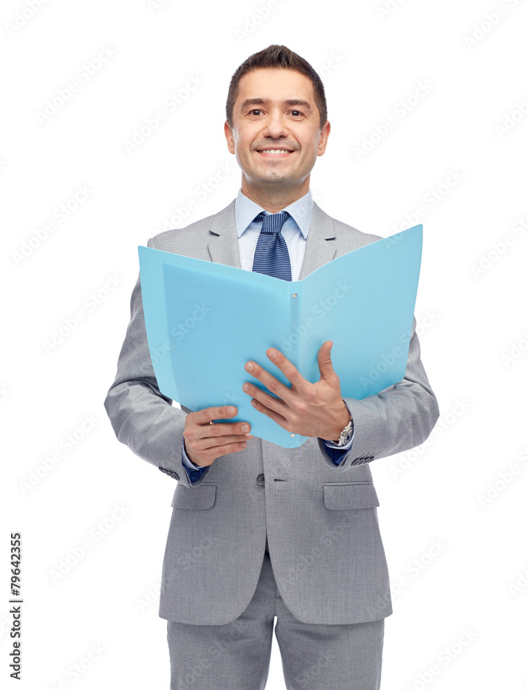 happy businessman with open folder happy businessman with open folder