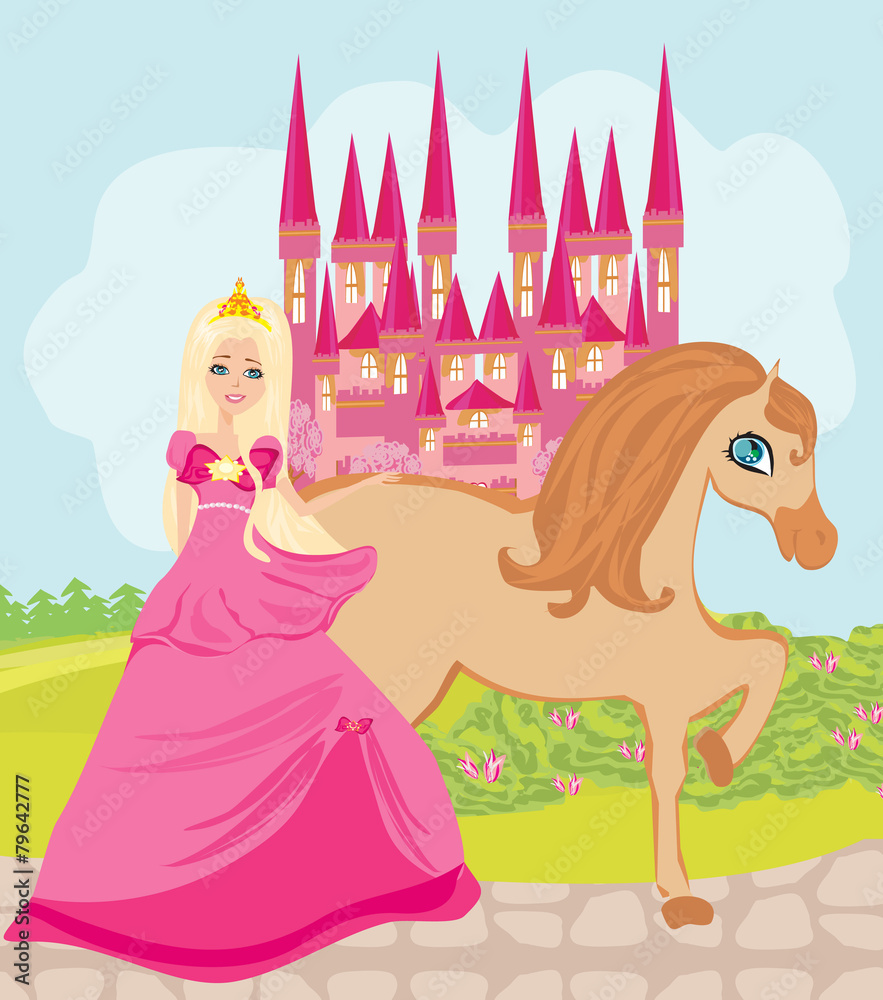 The Beautiful princess and her cute horse Stock-Illustration | Adobe Stock