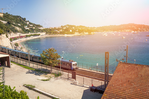 Railway station on the bay of Villefranche-Sur-Mer, France