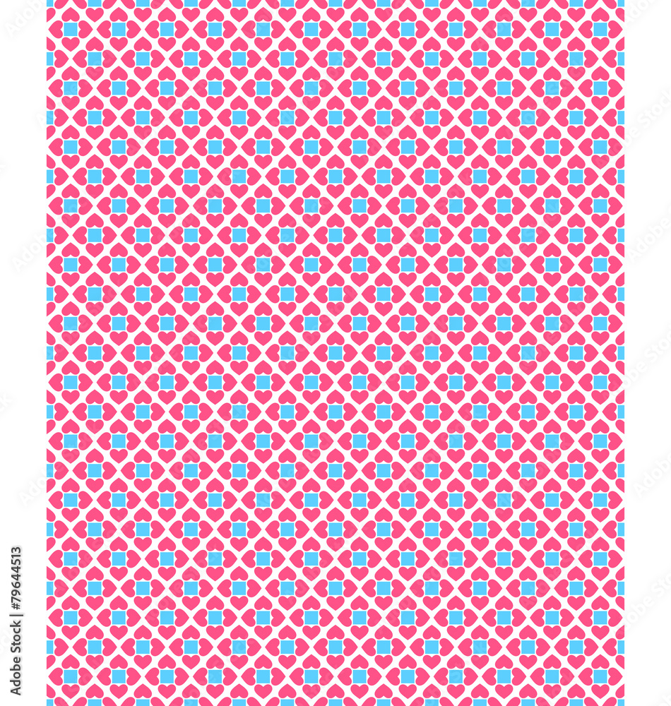 Seamless love pattern. Pink hearts and blue squares Seamless love pattern. Pink hearts and blue squares
