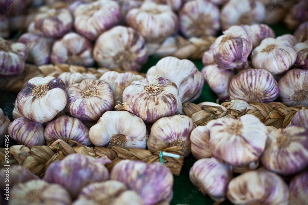 Garlic bunches in a market Garlic bunches in a market