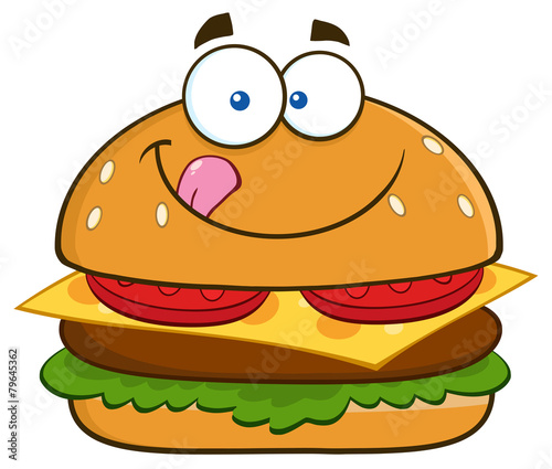 Hungry Hamburger Cartoon Character Licking His Lips