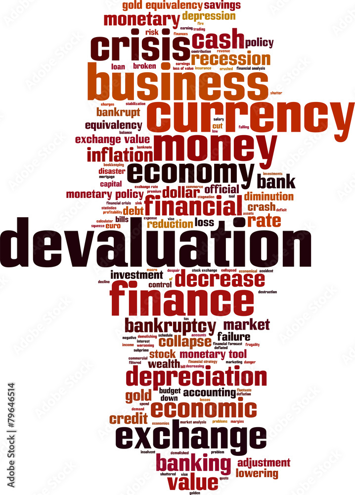 Devaluation word cloud concept. Vector illustration