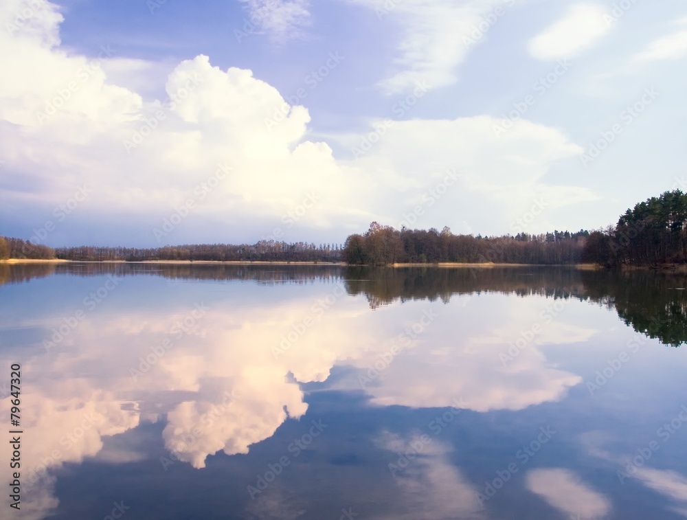 Lake with reflected sky in water
