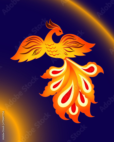 Magic firebird on a blue background