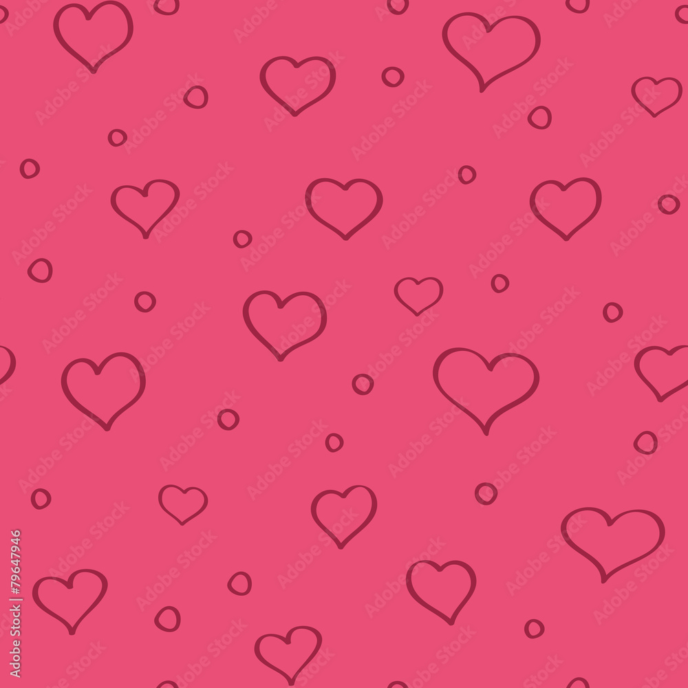 Seamless Valentine pattern with pink hand drawn hearts