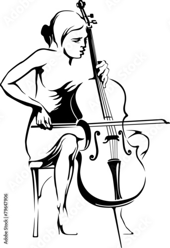 Girl playing the cello. Vector silhouette.