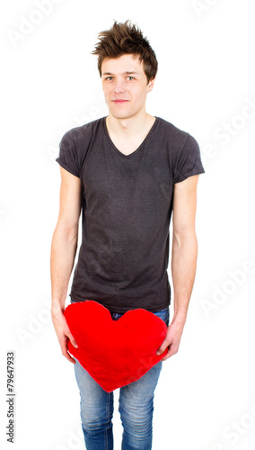 cute man holding a toy heart