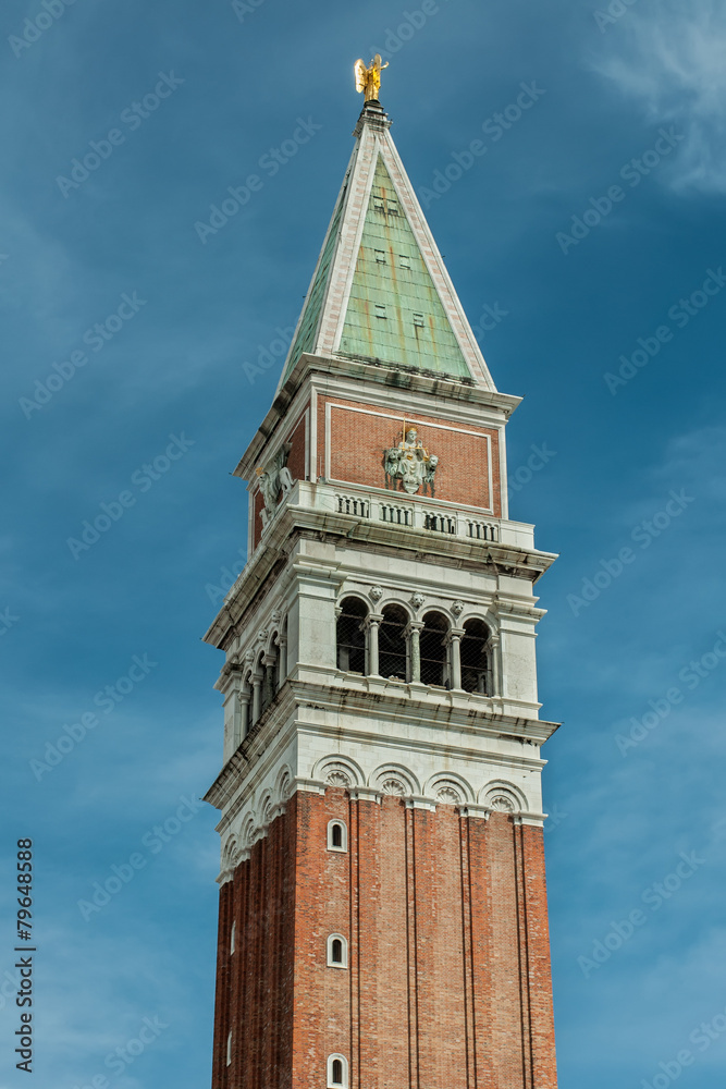 View of the top of the St Marks Campanile in Venice, Italy