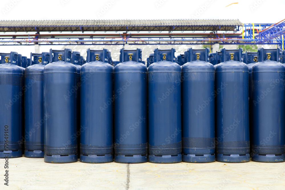 Many of the Gas bottles balloons with propane butane, in storage