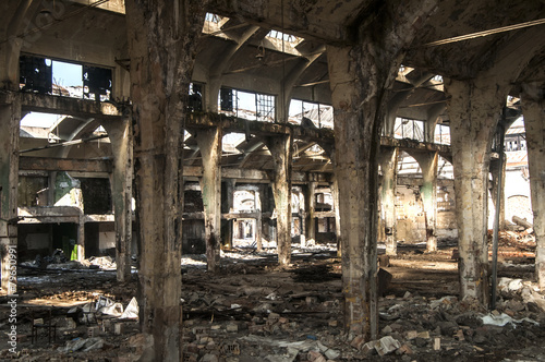 Old abandoned decayed grunge hall of vintage railway plant © varbenov