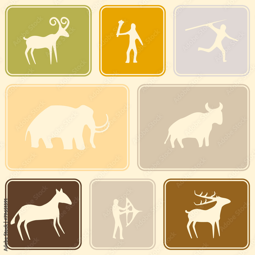 Seamless background with rock carvings and rock art Seamless background with rock carvings and rock art