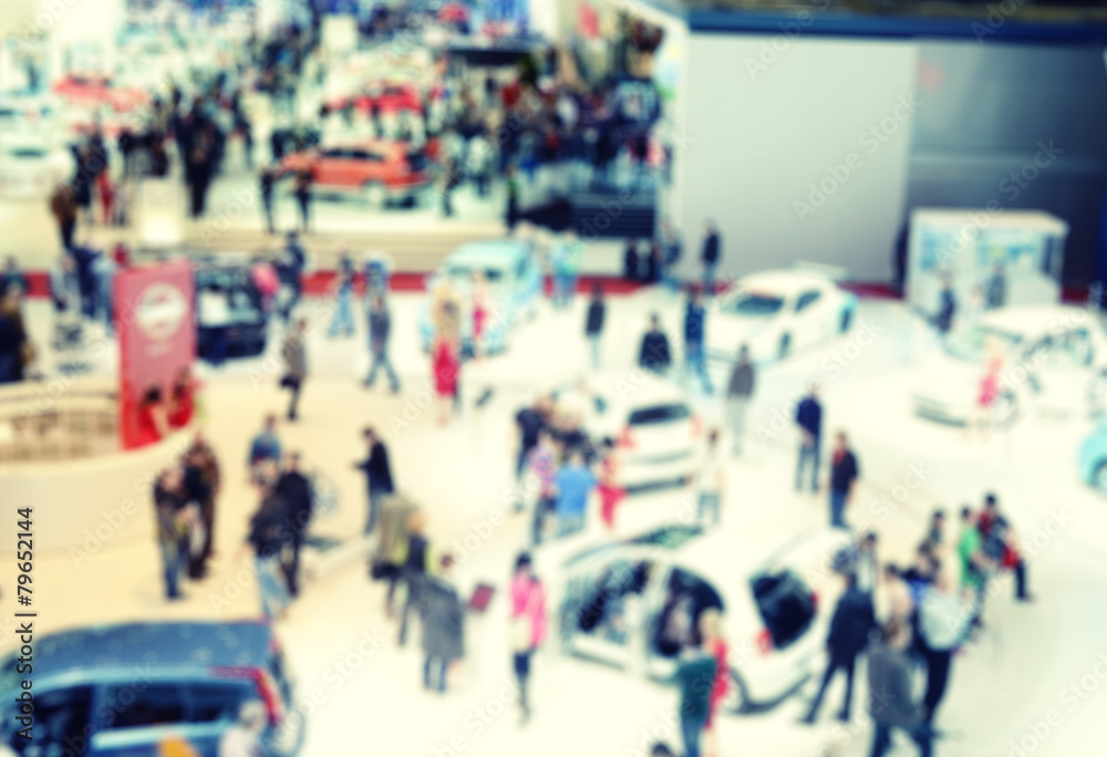 Obraz premium Blurred image of the International Geneva car show