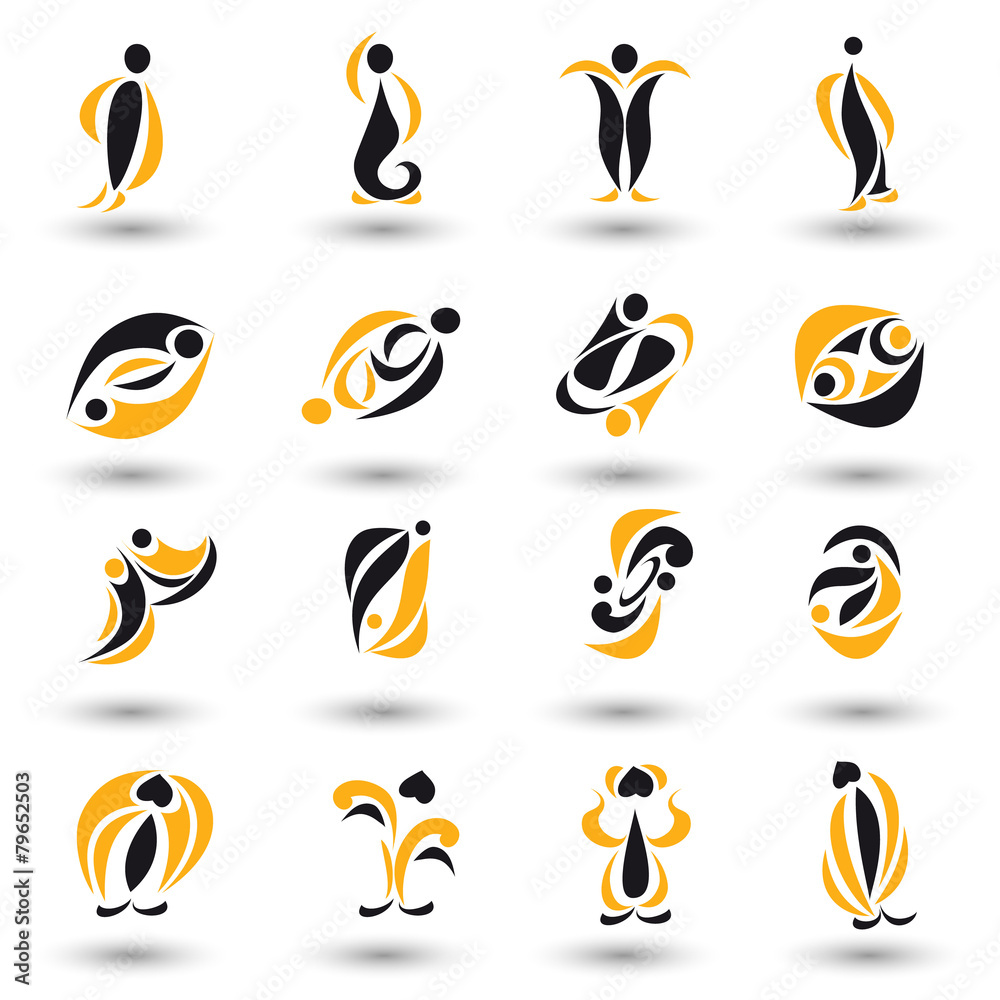 Set of different yellow abstract flat elements Set of different yellow abstract flat elements