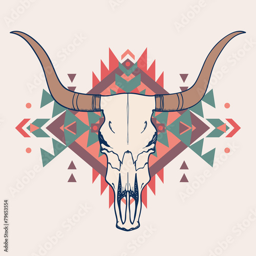 Vector illustration of bull skull with ethnic ornament