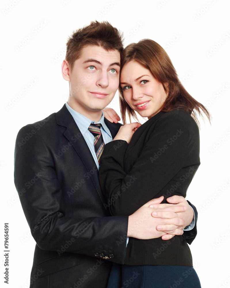 Passionate business couple embracing each other and dream Passionate business couple embracing each other and dream